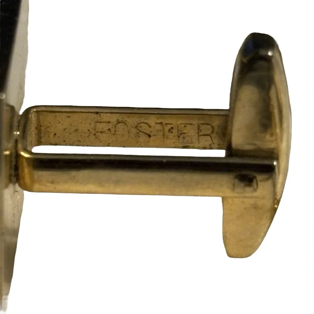 Foster Cufflinks Tie Tac Pin Set Cloudy White Round Acrylic Center Gold Tone VTG